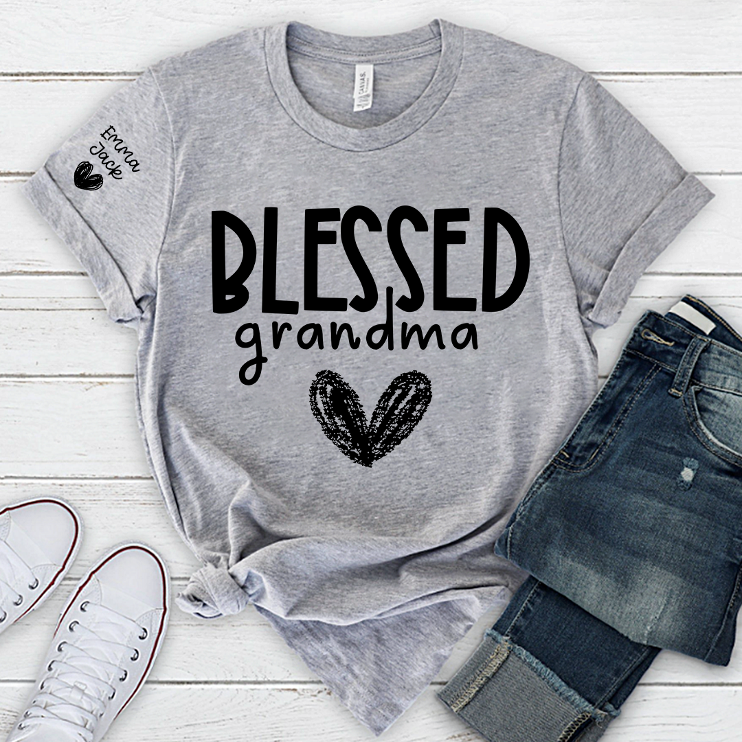 Blessed Grandma Shirt, Personalized with Grandkids’ Names, Custom T-Shirt Gift for Grandma