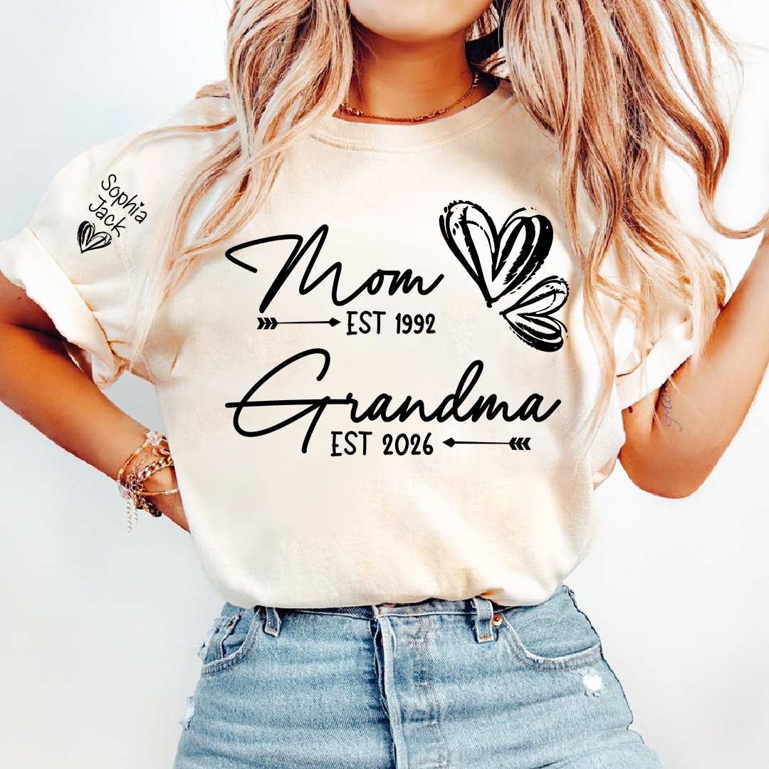 Personalized Heart T-shirt For Mom And Grandma, Founding Year With Name, Family Gift