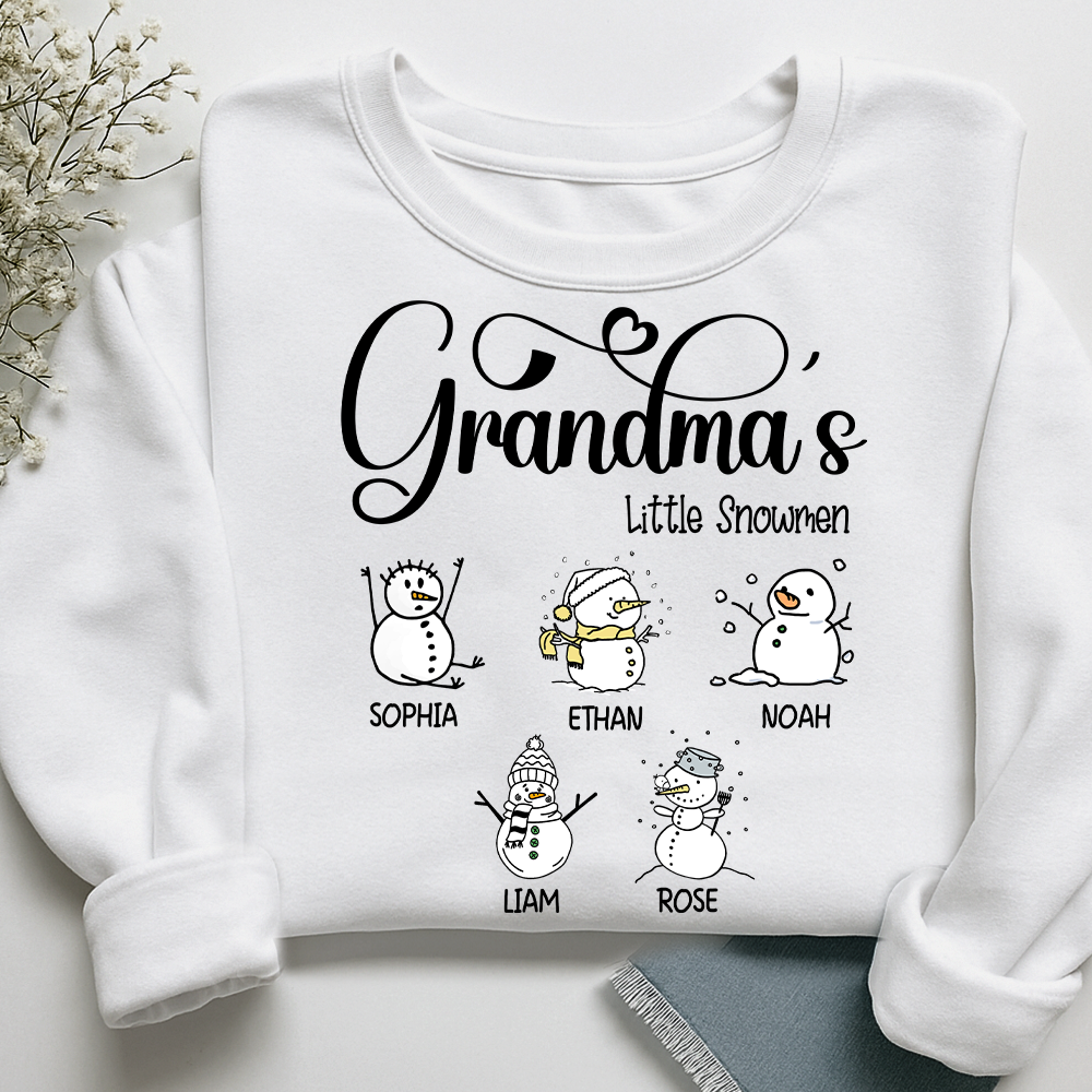 Merry Christmas Grandma Little Snowman Sweatshirt, Custom Gifts for Grandma and Grandchild