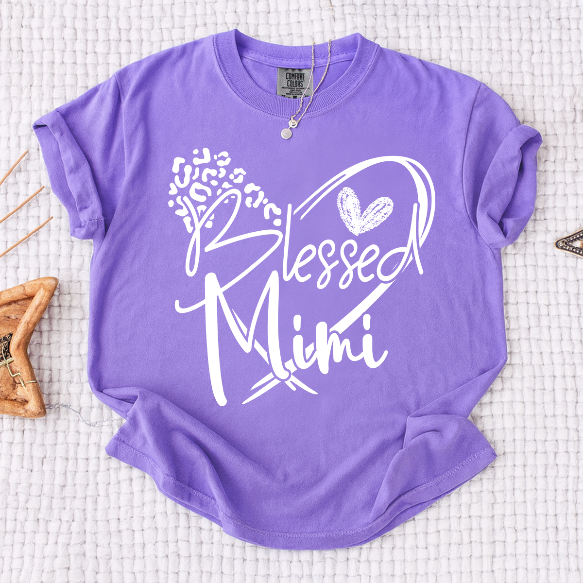 Comfort Colors® Blessed Mimi Shirt with Leopard Heart Design, Custom Grandma T-Shirt, Perfect Gift for Mimi