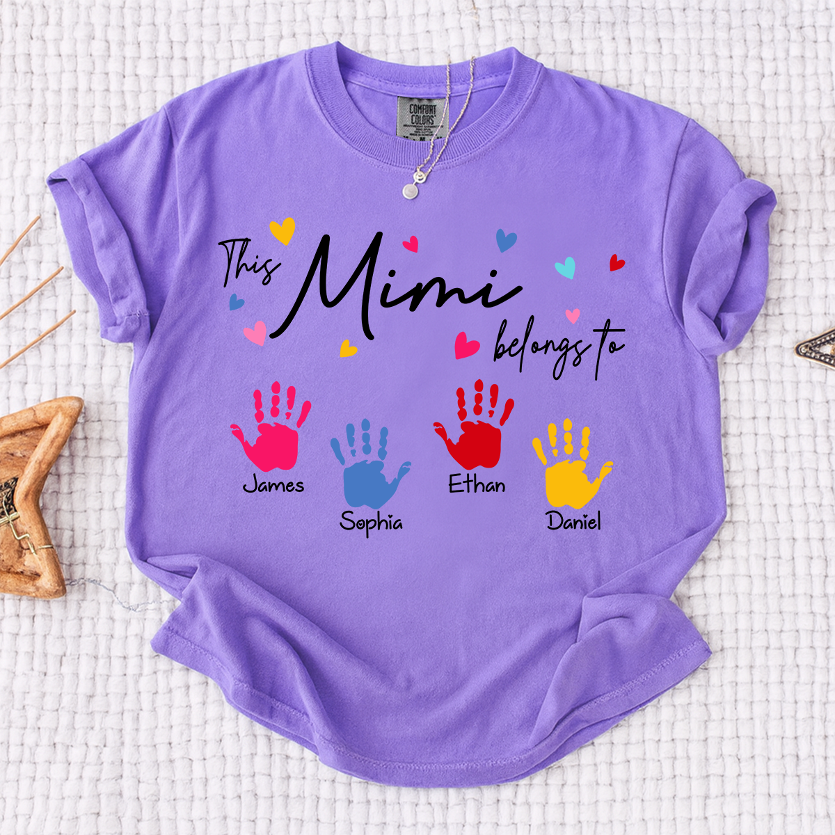 Comfort Colors® This Mimi Belongs To Shirt, Personalized Name Mimi Tee, Colorful Handprint Design, Custom Family Gift for Grandma