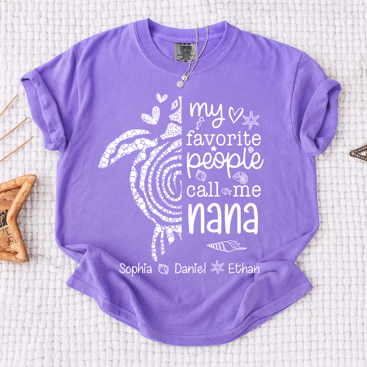 Comfort Colors® Cute Grandma Turtle Shirt Personalized Nana with Kids Names Summer Tee