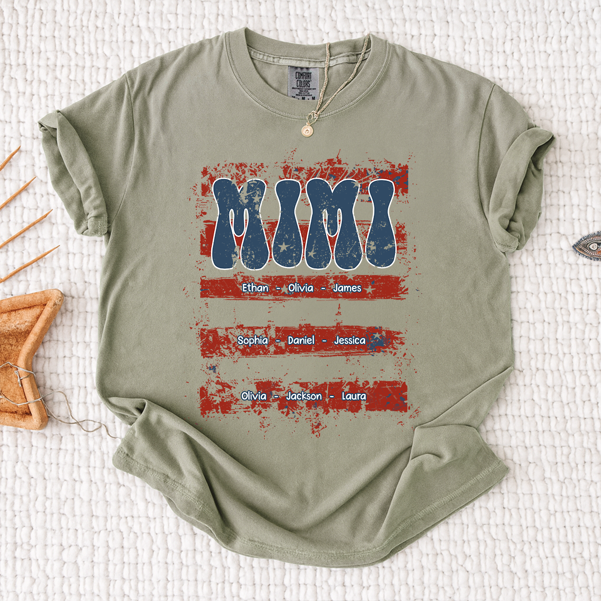Comfort Colors Personalized Mimi Shirt with Family Names Patriotic American Flag Graphic Custom Family T Shirt for Mimi