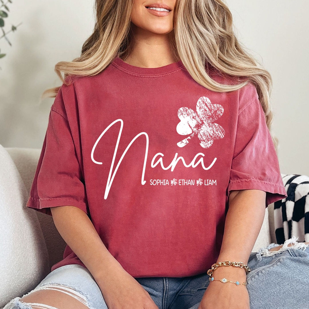 Nana Shamrock Shirt for St Patrick’s Day, Personalized Grandmalife Family Tee
