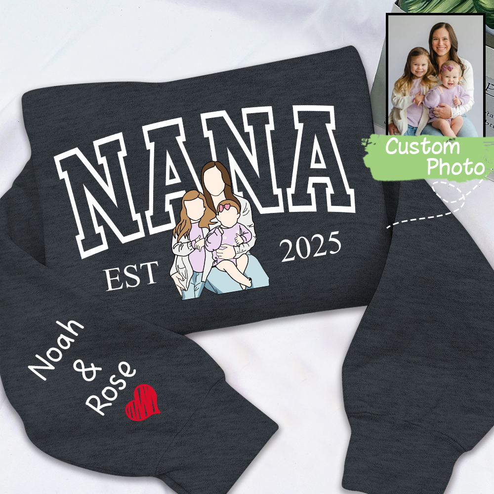 Custom Photo Portrait, Custom Nana And Kids For Family Gifts