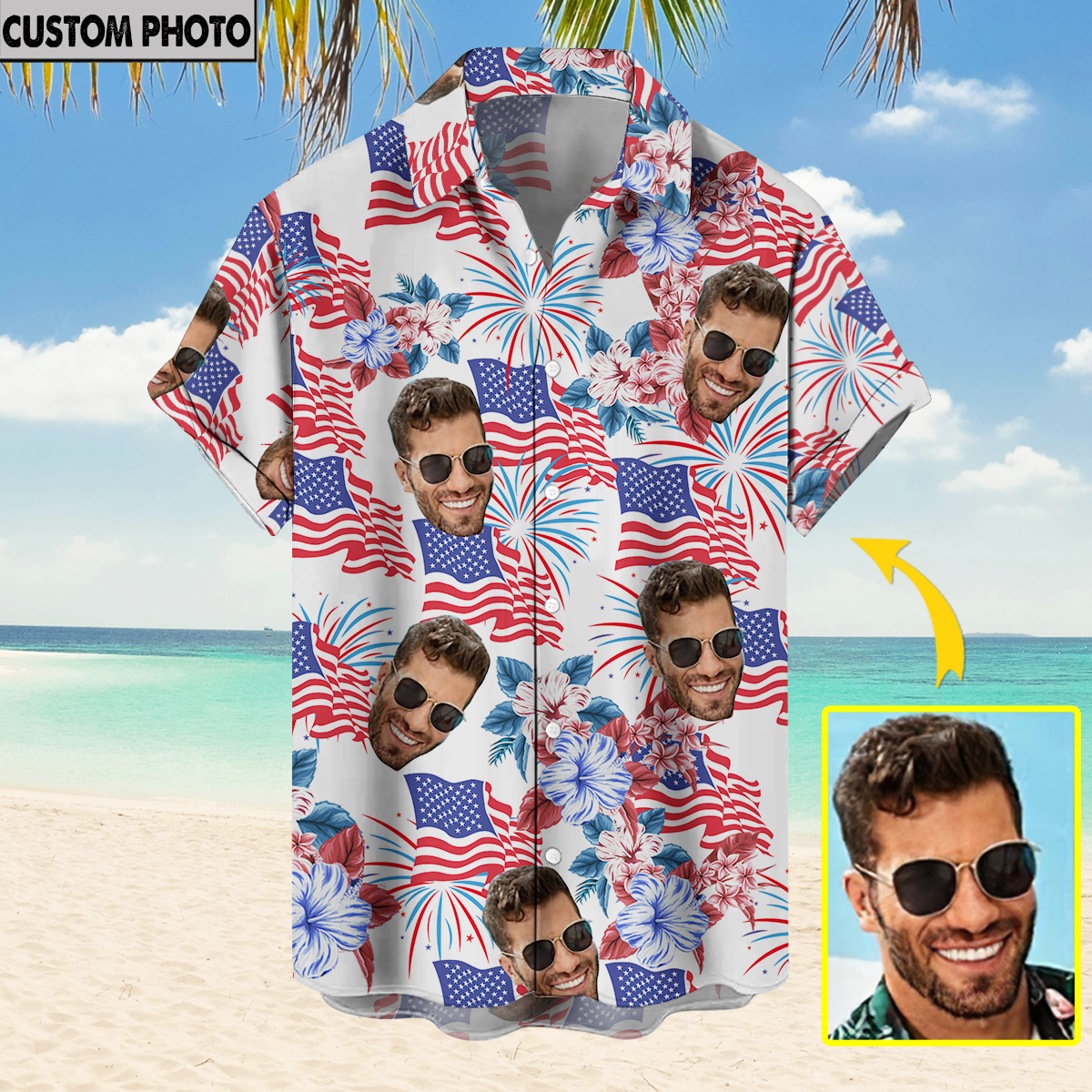 Custom Patriotic Hawaiian Shirts, Personalized Independence Day Hawaiian Shirts, Shirts for Men, Dad, Grandpa, Independence Day Gifts