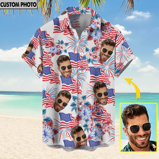 Custom Patriotic Hawaiian Shirts, Personalized Independence Day Hawaiian Shirts, Shirts for Men, Dad, Grandpa, Independence Day Gifts