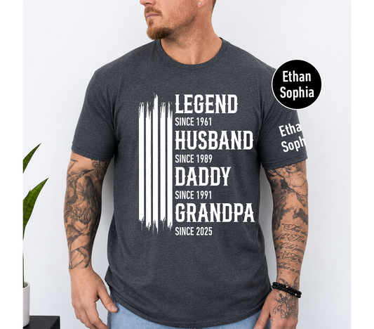 Legend Husband Dad Grandpa T-Shirt – Personalized Custom Names Gift for Father Papa Birthday Fathers Day