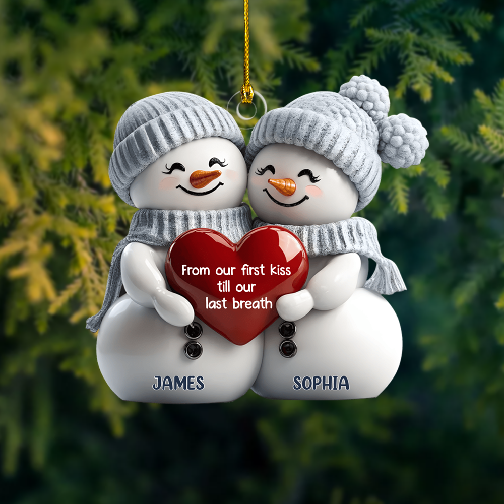 Personalized Couple Snowman Ornament – Custom Names & Romantic Message Christmas Tree Decor, Cute Winter Gift for Couples Ornament