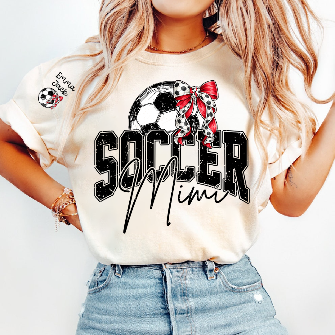 Mimi Soccer Fan T Shirt Custom Names Soccer Ball Graphic Sports Grandma Tee