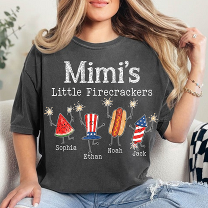Personalized Mimi's Little Firecrackers Shirt, Custom Grandma Tee with Grandkids Names, Patriotic 4th of July Family Shirt for Mimi