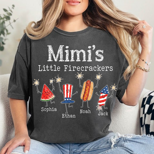 Personalized Mimi's Little Firecrackers Shirt, Custom Grandma Tee with Grandkids Names, Patriotic 4th of July Family Shirt for Mimi