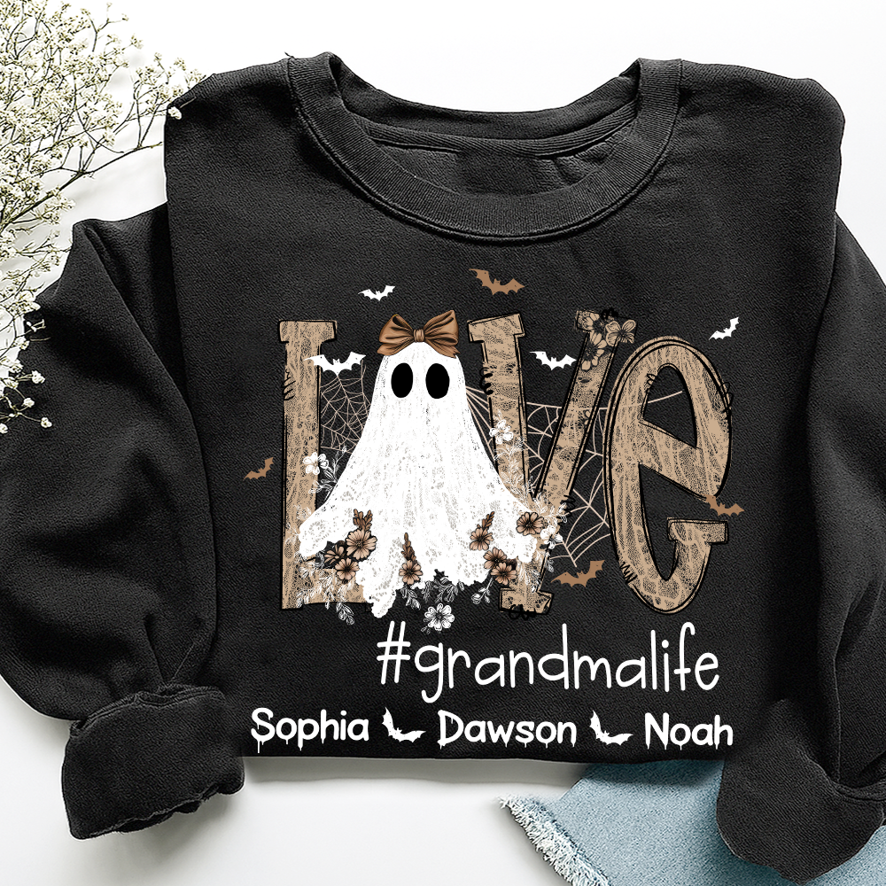 Love Grandma Life Halloween Sweatshirt, Custom Gifts for Grandma and Grandchild