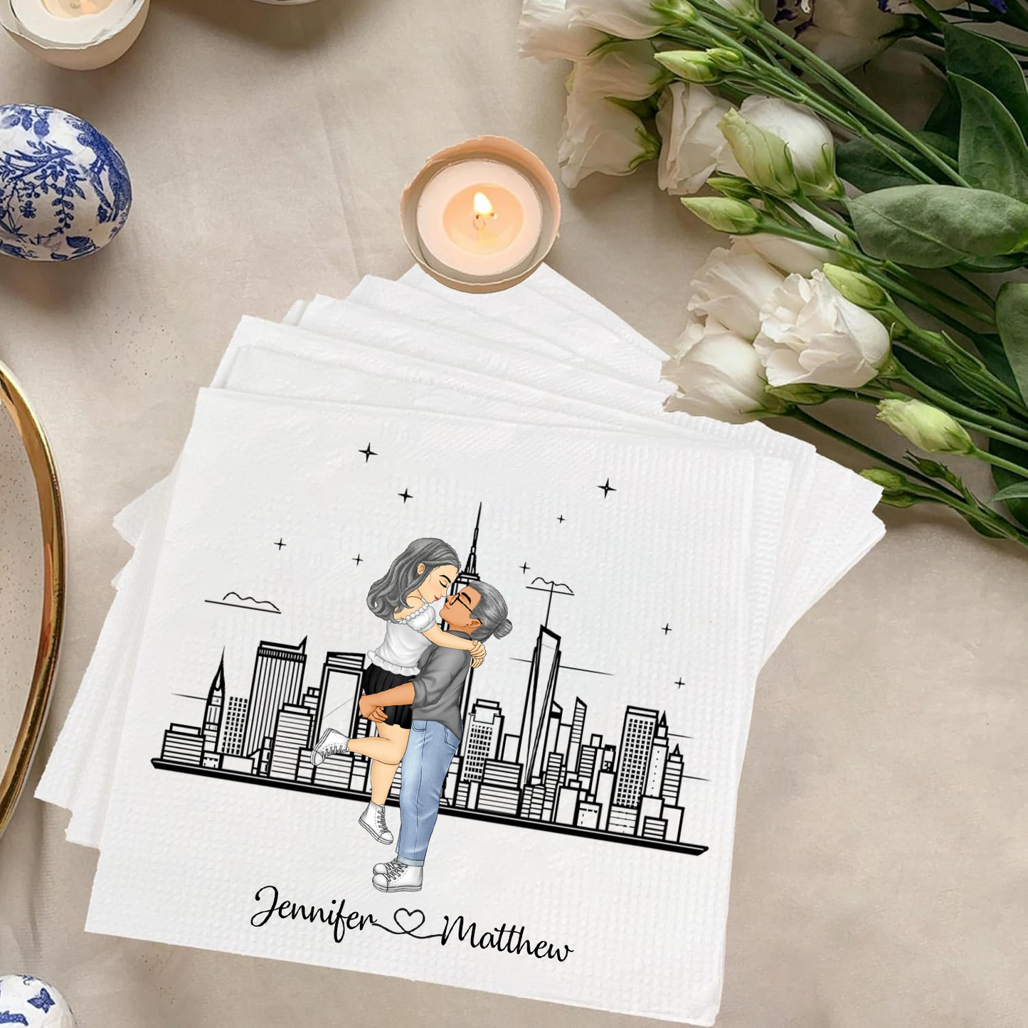 Personalized Wedding City Skyline Couple Married Engaged  Napkinds