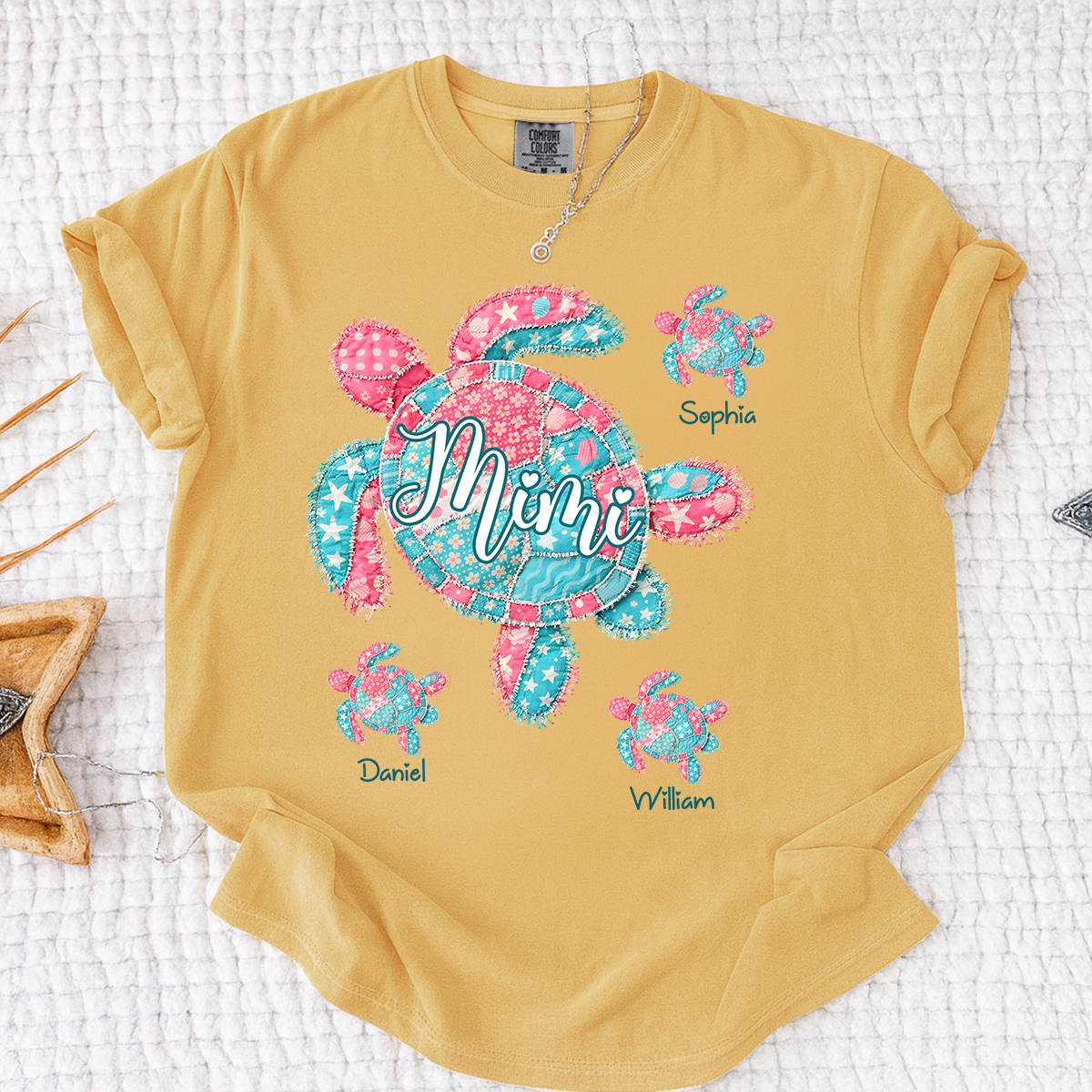 Comfort Colors Mimi Sea Turtle Shirt, Personalized Grandchildren Names T-Shirt, Coastal Grandma Beach Vacation Family Tee