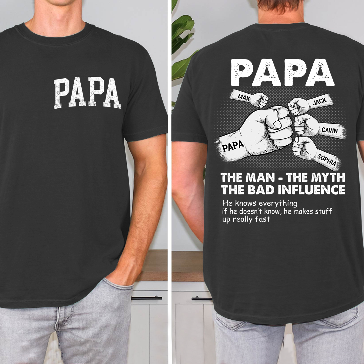Personalized Papa The Man The Myth The Bad Influence T-Shirt, Father's Day Shirt