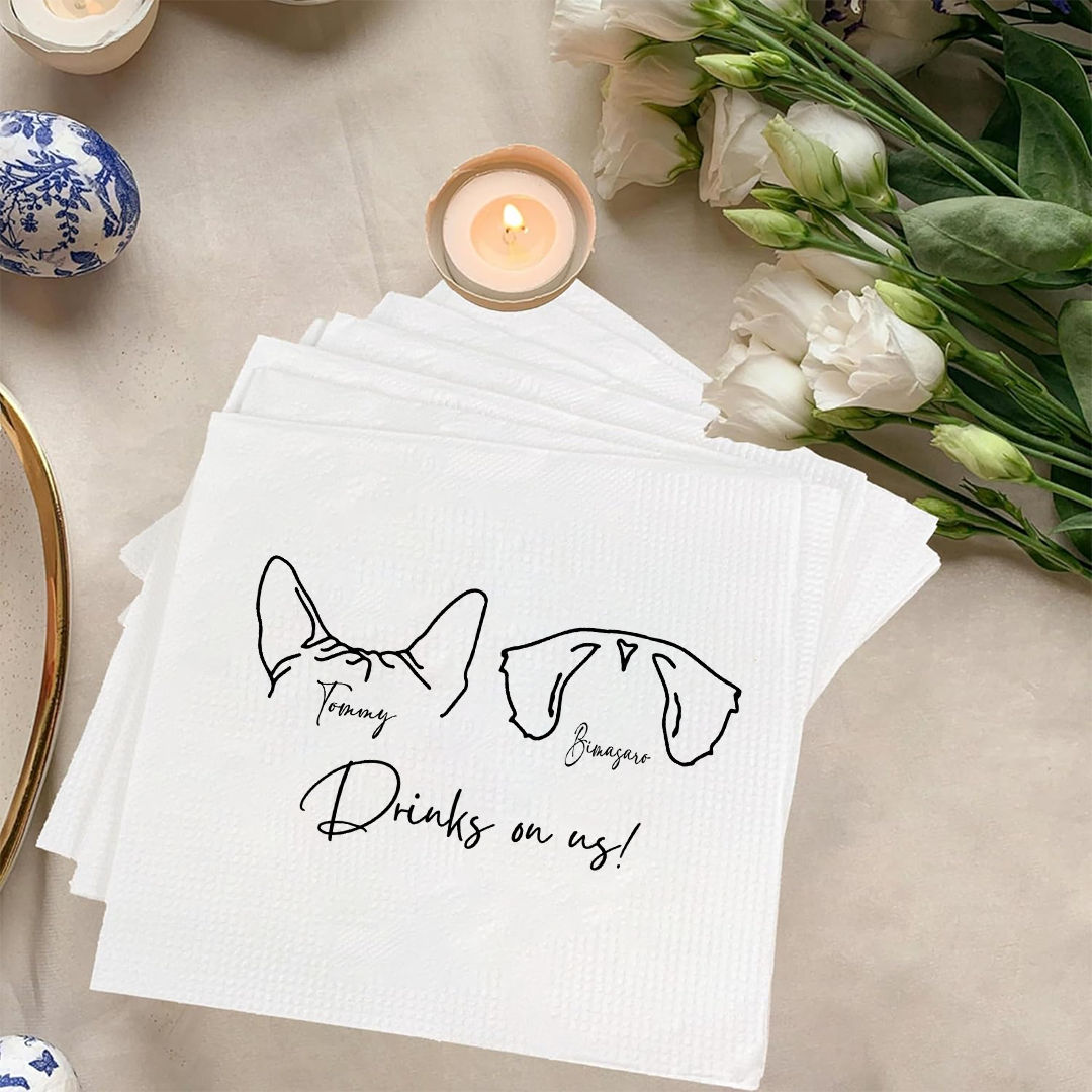 Personalized Luxury Dog Wedding Napkins – Custom Cocktail Napkins for Reception, Bridal Shower & Engagement Party Napkinds