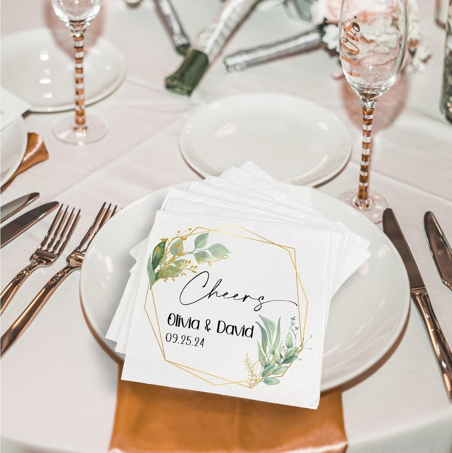 Personalized Wedding Cocktail Napkins For Reception Eucalyptus, Customized Wedding Napkins With Name, Wedding Cocktail Napkins, Custom Wedding Beverage Napkins, Wedding Personalized Beverage Napkins