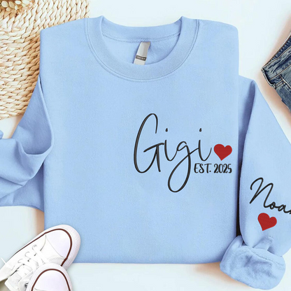 Embroidered Women's Sweatshirt with Heart, Gift For Gigi And Kids