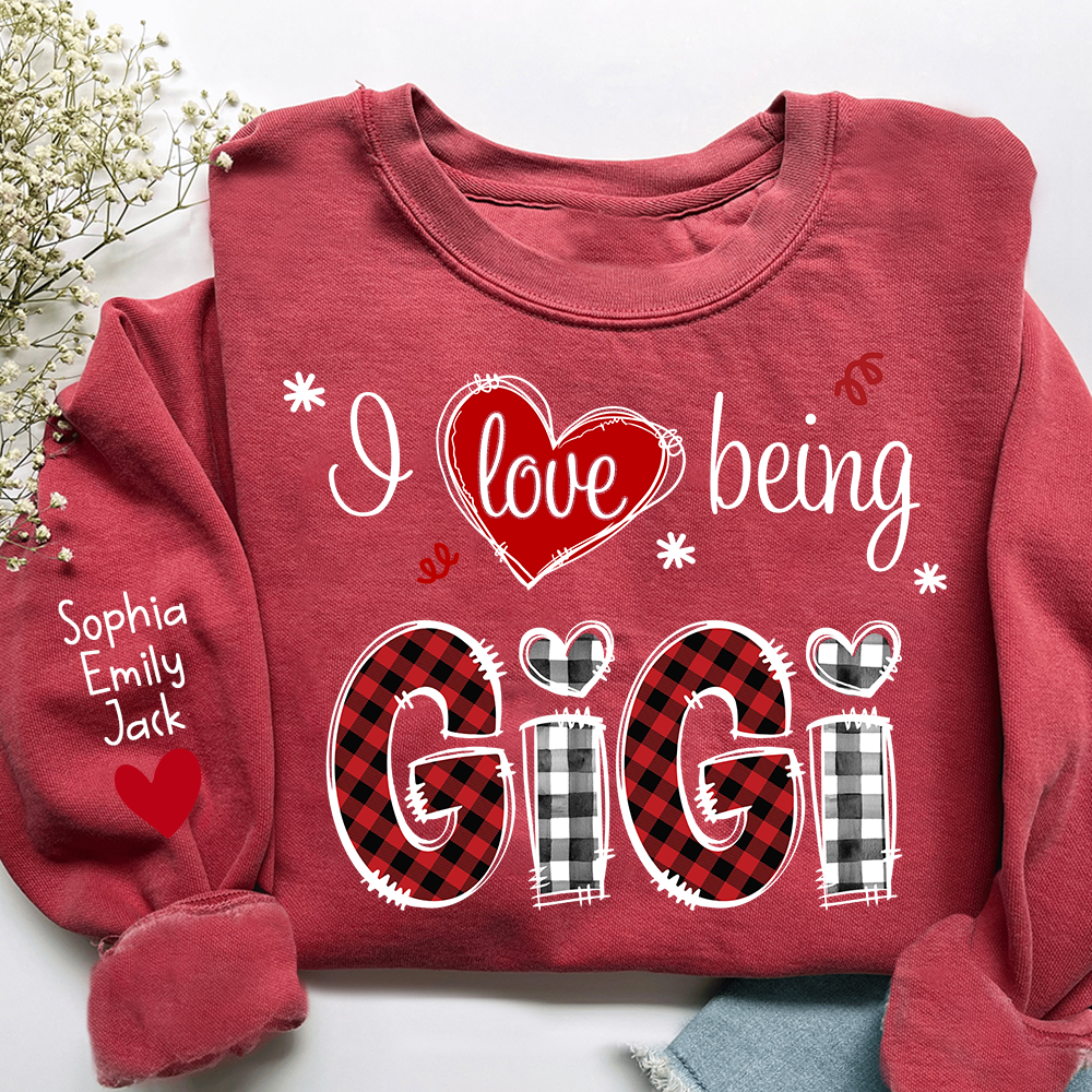 Valentine I Love Being Grandma Sweatshirt, Heart Patchwork Gift For Grandma And Kids