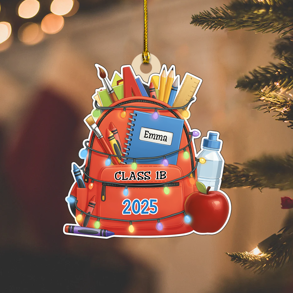 Personalized School Backpack Ornament 2025 – Custom Name & Class Christmas Decoration for Students and Teachers Ornament