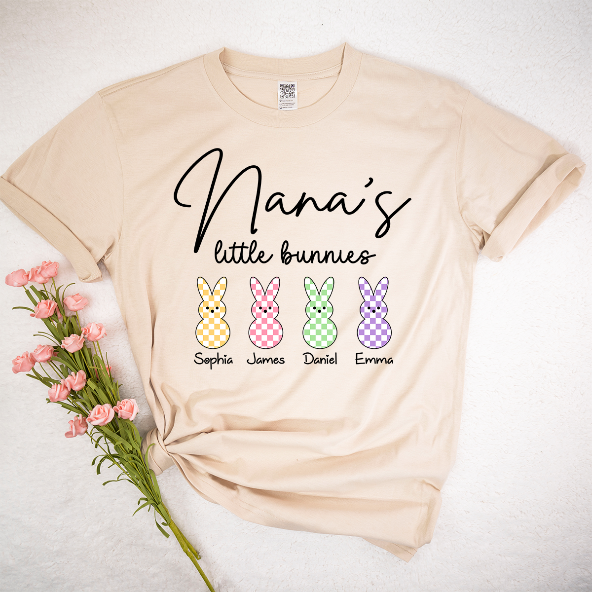 Personalized Nana Easter Shirt With Bunny Names, Nana’s Little Bunnies Custom Grandma T Shirt