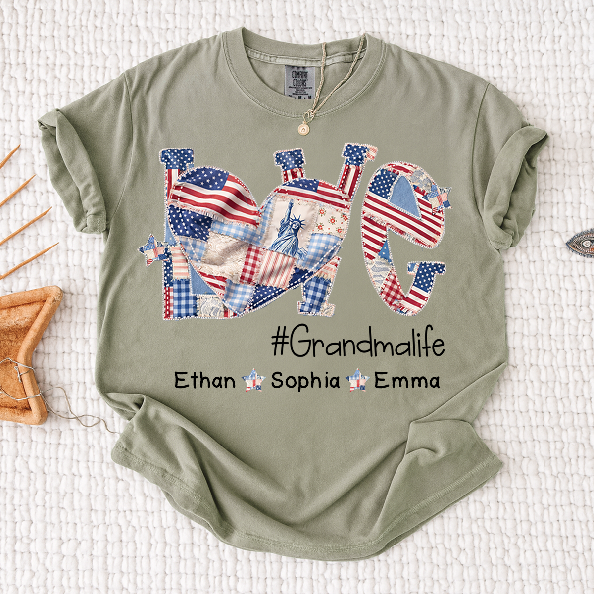 Grandma Patriotic Shirt, Love Grandmalife T-Shirt with Custom Names and Flag Design