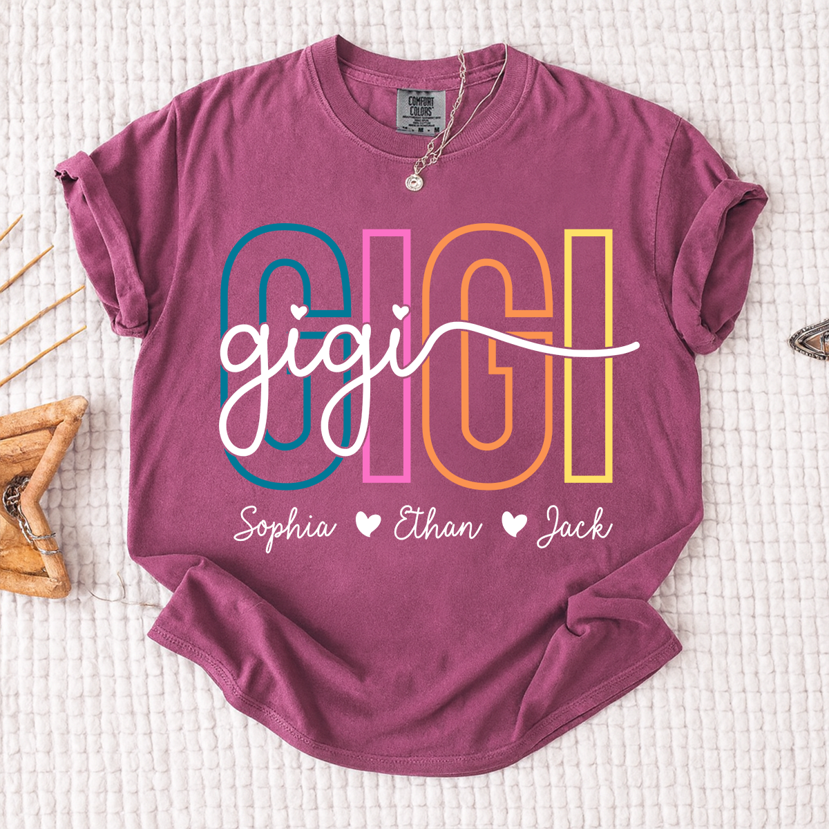 Comfort Colors® Personalized Gigi Shirt with Grandkids Names, Custom Grandma Tee, Colorful Gigi Name Shirt, Gift for Grandmother from Grandchildren