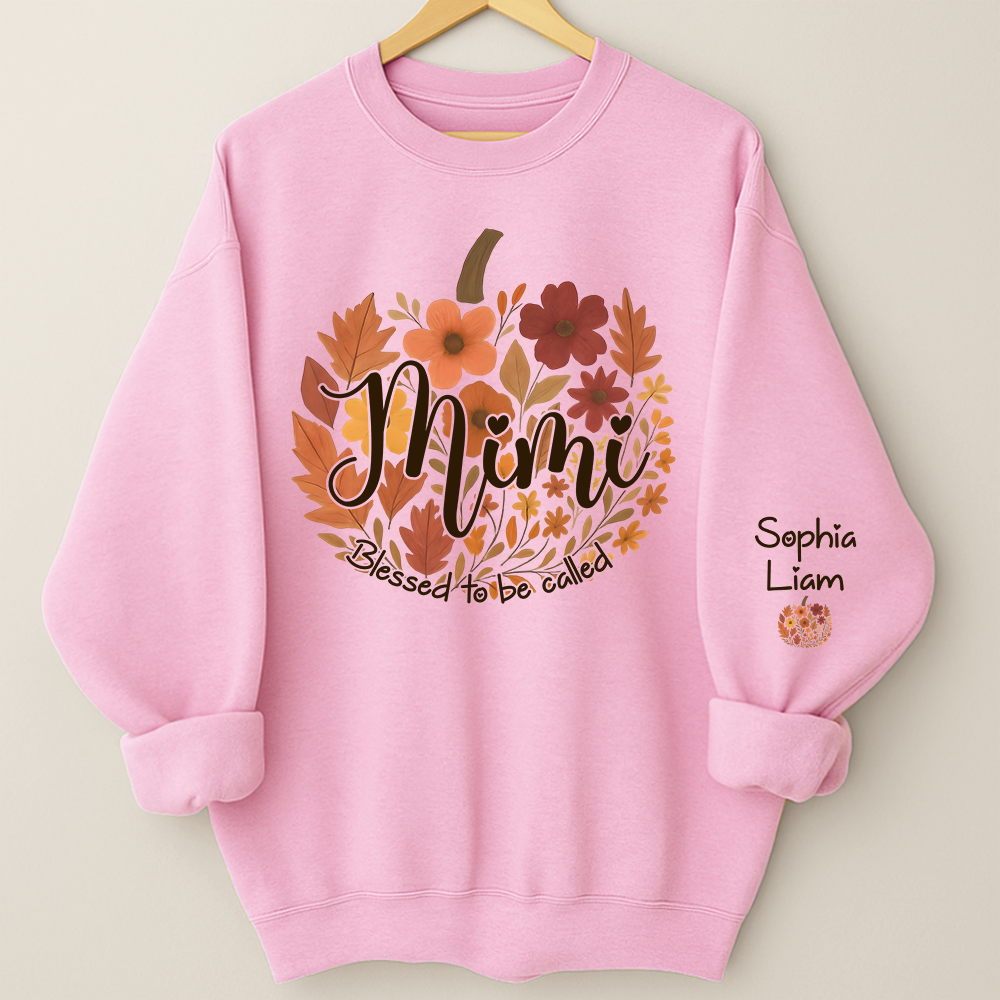 Custom Mimi Fall Sweatshirt with Kids Names, Floral Pumpkin Grandma Shirt, Blessed to be Called Mimi Autumn Gift