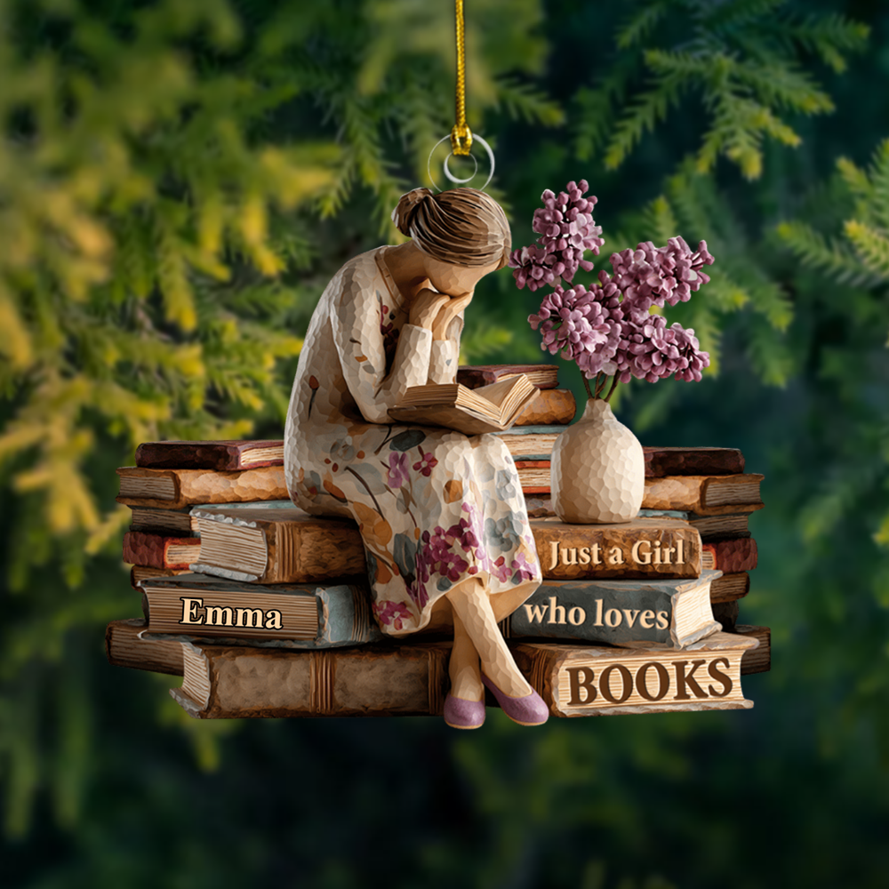 Personalized Book Lover Ornament – Custom Name Reading Girl Figurine Christmas Decoration 2025 Ornament