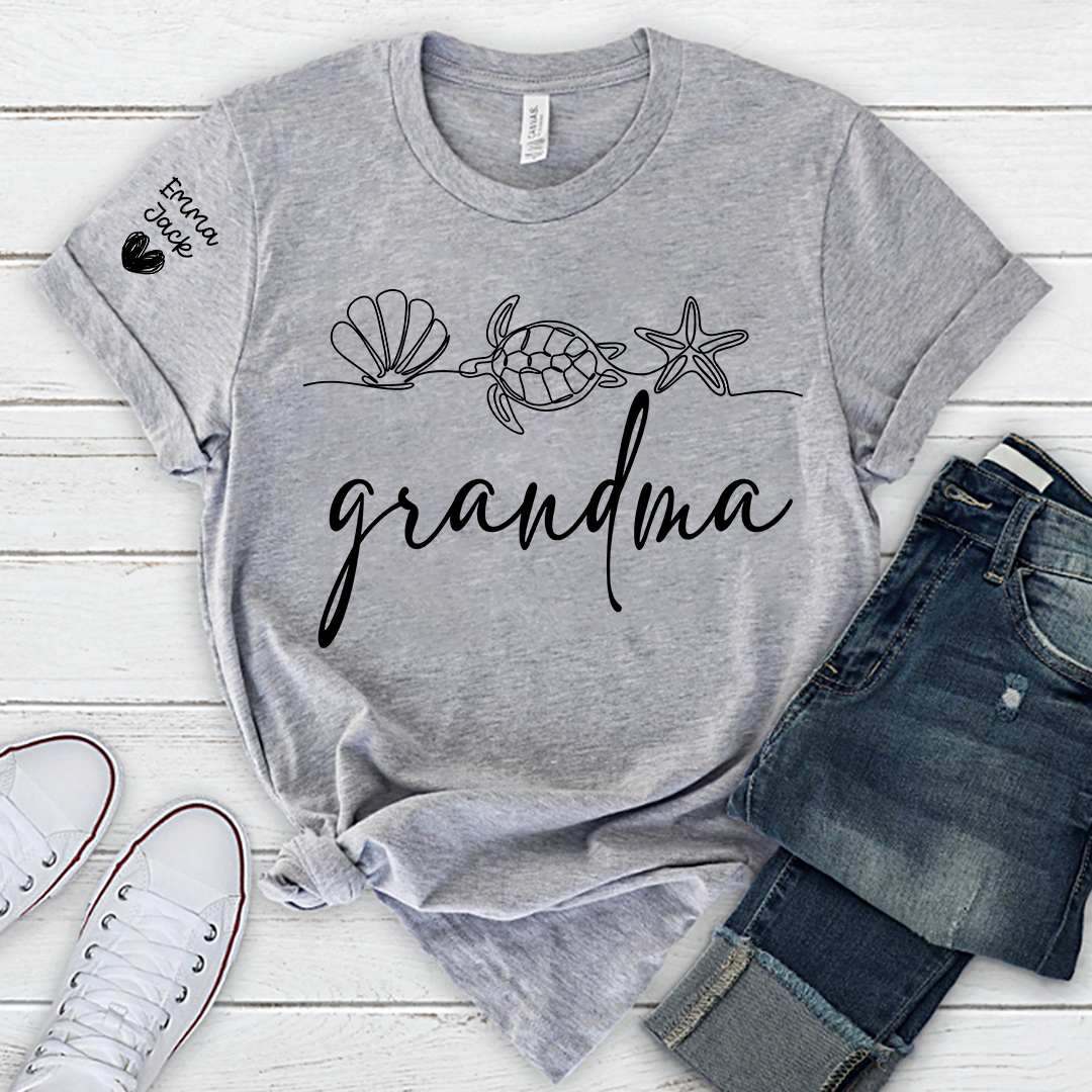 Grandma Coastal Sea Animal T-Shirt, Fun Summer Beach Graphic Tee For Gift Grandma And Kids