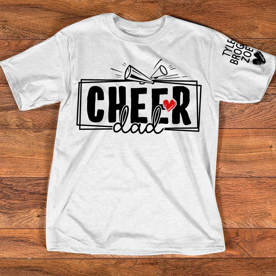 Cheer Papa T-Shirt, Customize With Names On Sleeve, Gift for Cheer Dad
