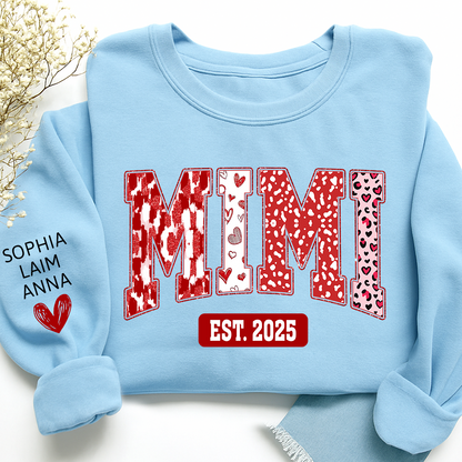 Custom Mimi Sweatshirt, Valentine Heart Pattern Pullover with Names