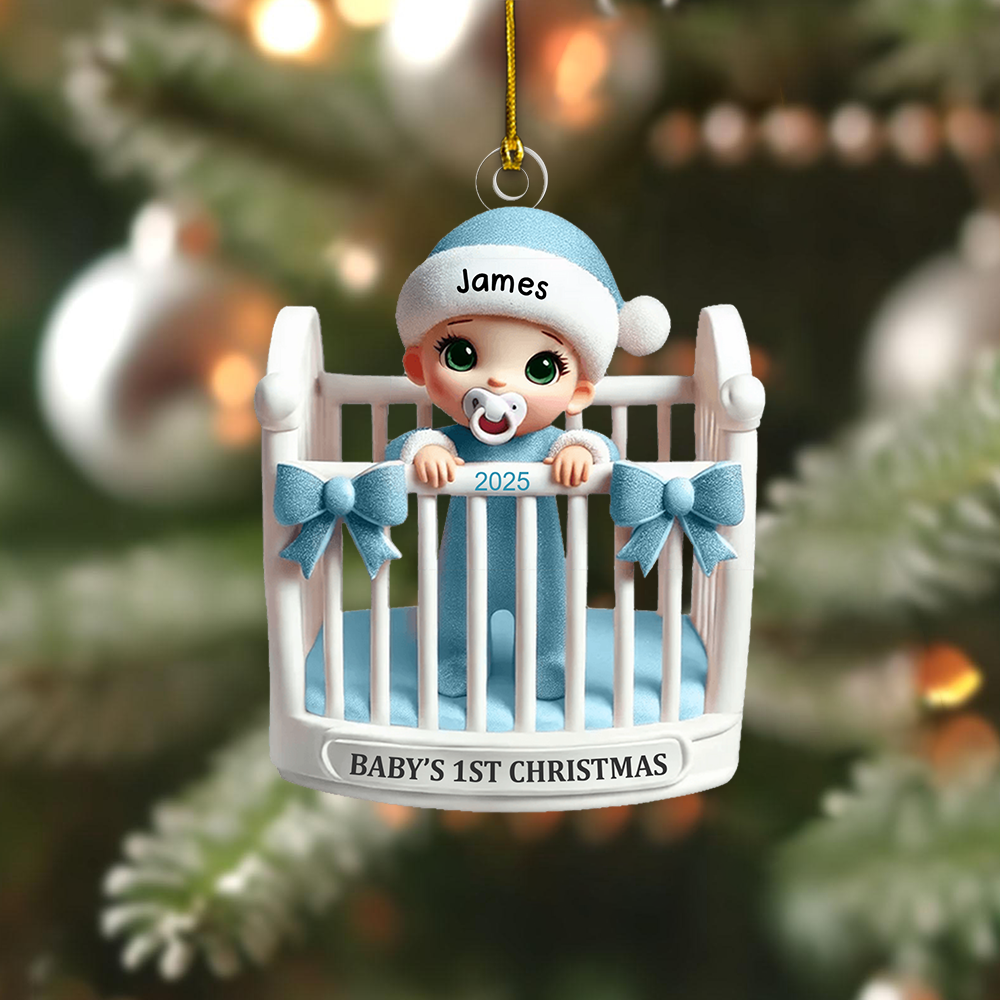 Baby Inside Crib 3D Effect Baby's First Christmas Personalized Acrylic Ornament