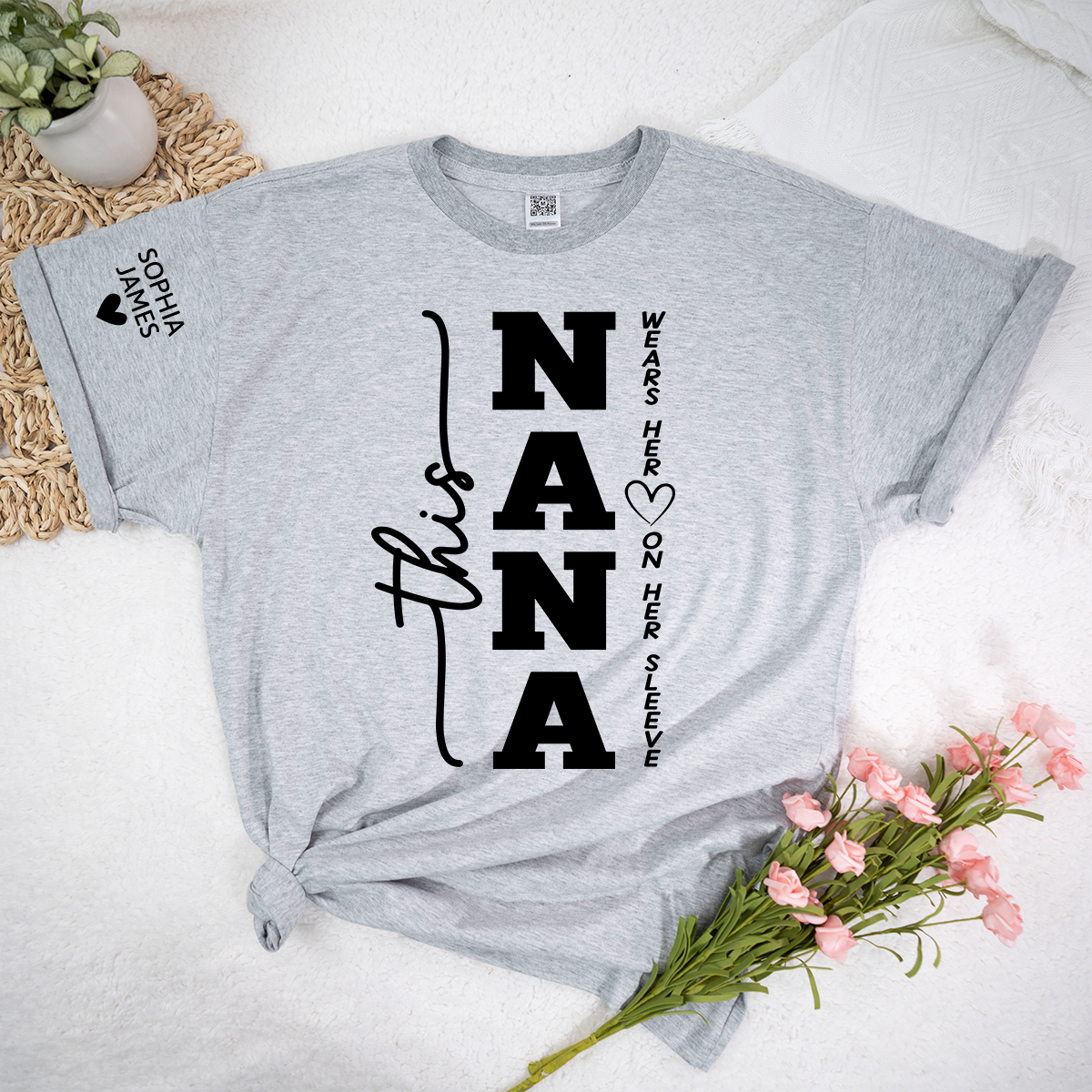 This Nana Wears Her Heart on Her Sleeve Shirt, Personalized Nana T Shirt with Grandkids Names, Family Love Apparel