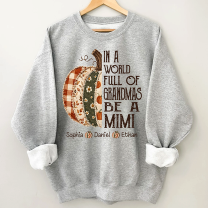 Personalized Mimi Pumpkin Shirt, Fall Floral Patchwork Grandma Tee, In a World Full of Grandmas Be a Mimi Gift Shirt