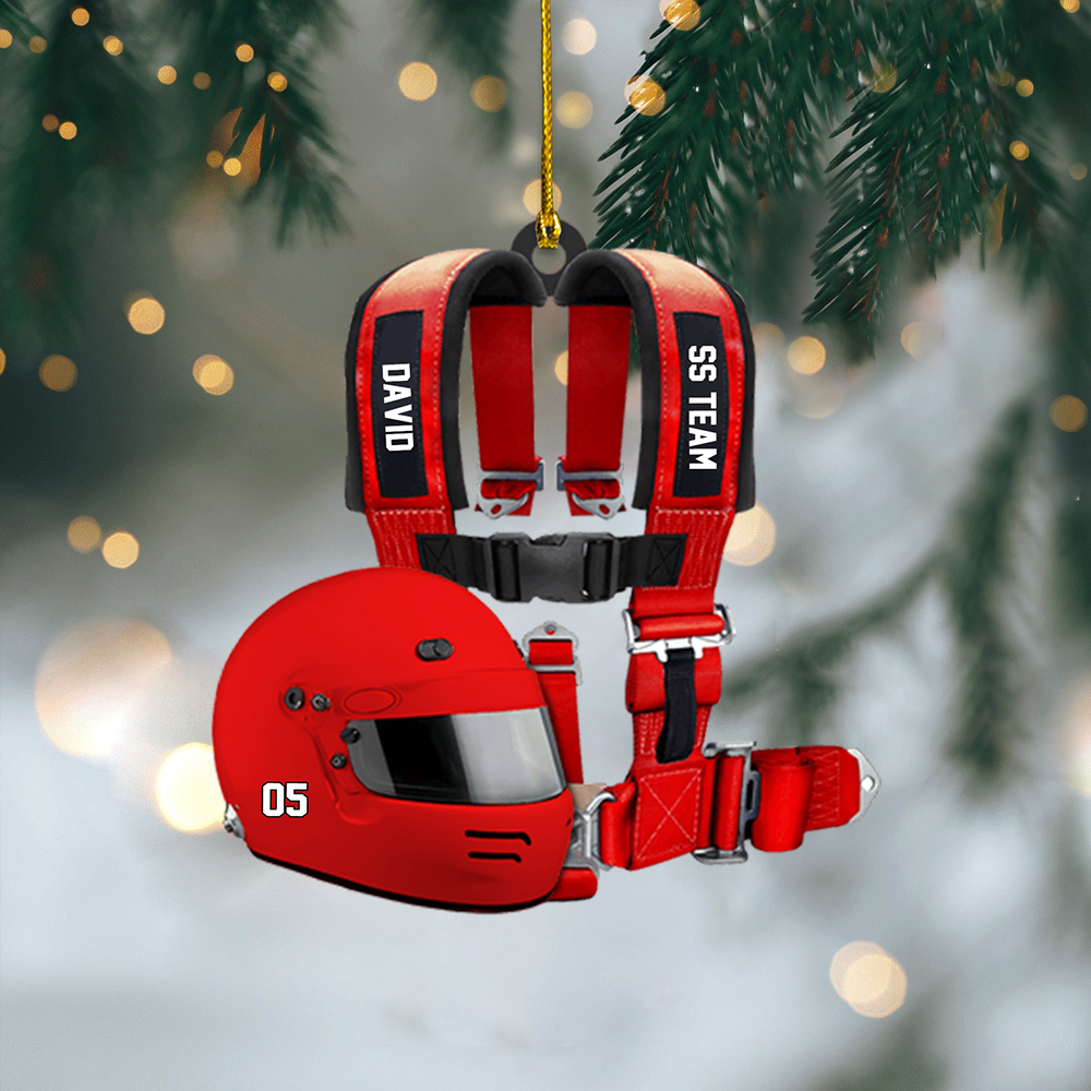 Personalized Racing Helmet Ornament – Custom Name & Number Race Car Driver Christmas Decor Ornament