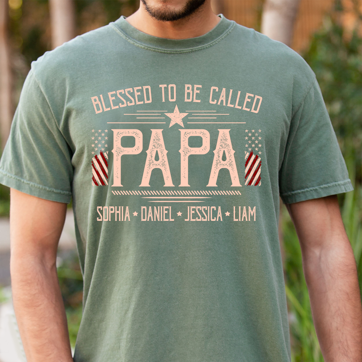 Custom Papa Shirt, Blessed to Be Called Papa with American Flag, Personalized Grandkids Names