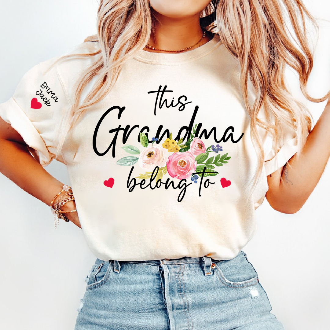 This Grandma Belongs to Shirt, Personalized Grandma T-Shirt with Custom Kids Names and Floral Design