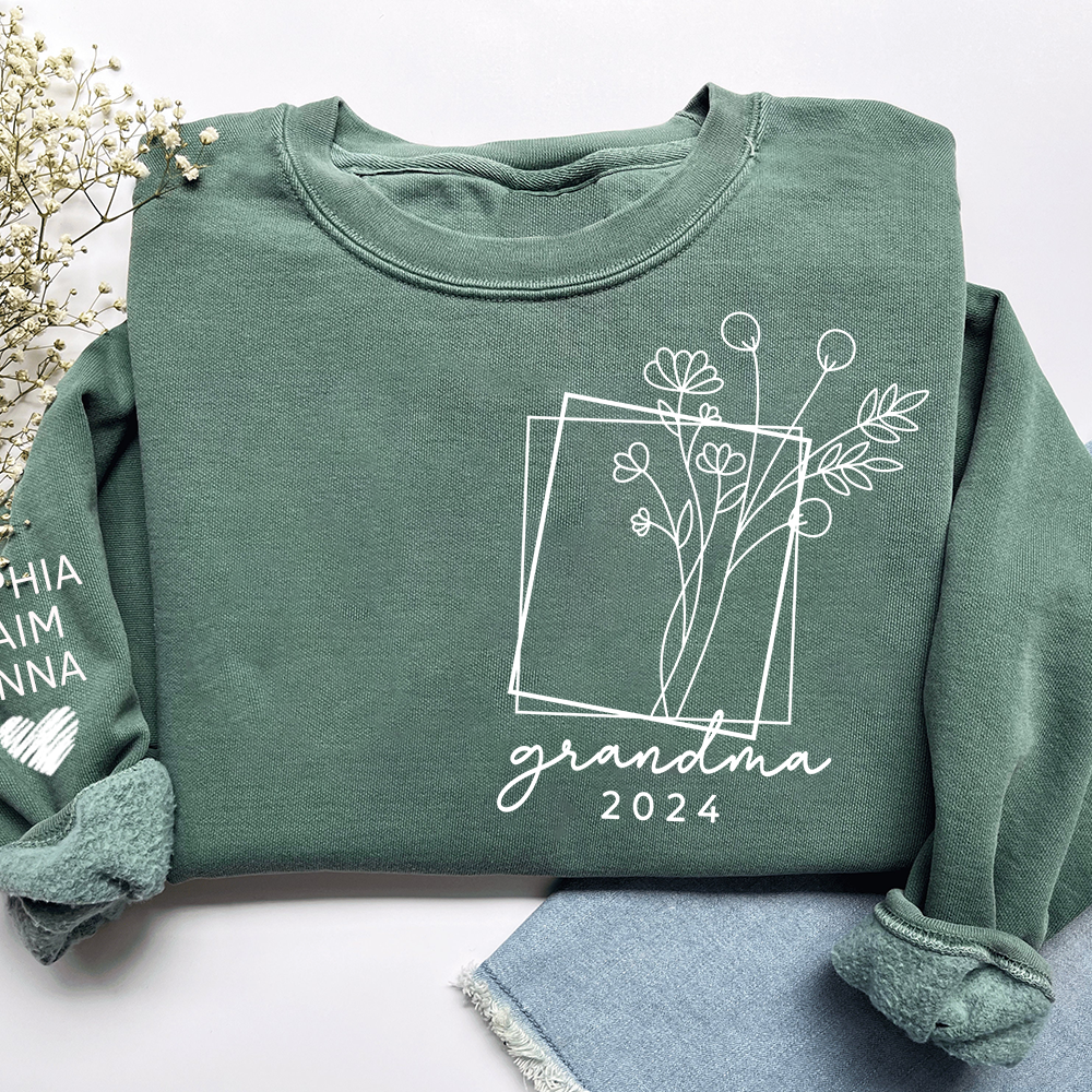 Fall Floral Design Sweatshirt with Flowers, Custom Nickname Grandma And Kids