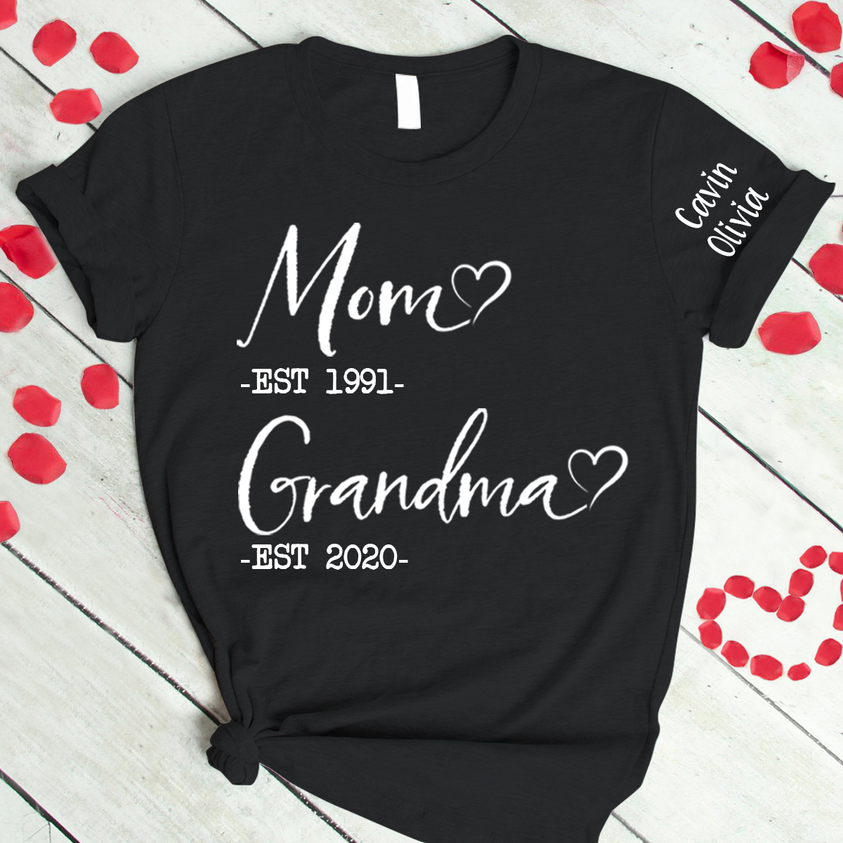 Custom Mom Grandma Est With Grandkids T-Shirt, Personalized Mother's Day Shirt For Mom Grandma Mimi Nana Gigi Gaga