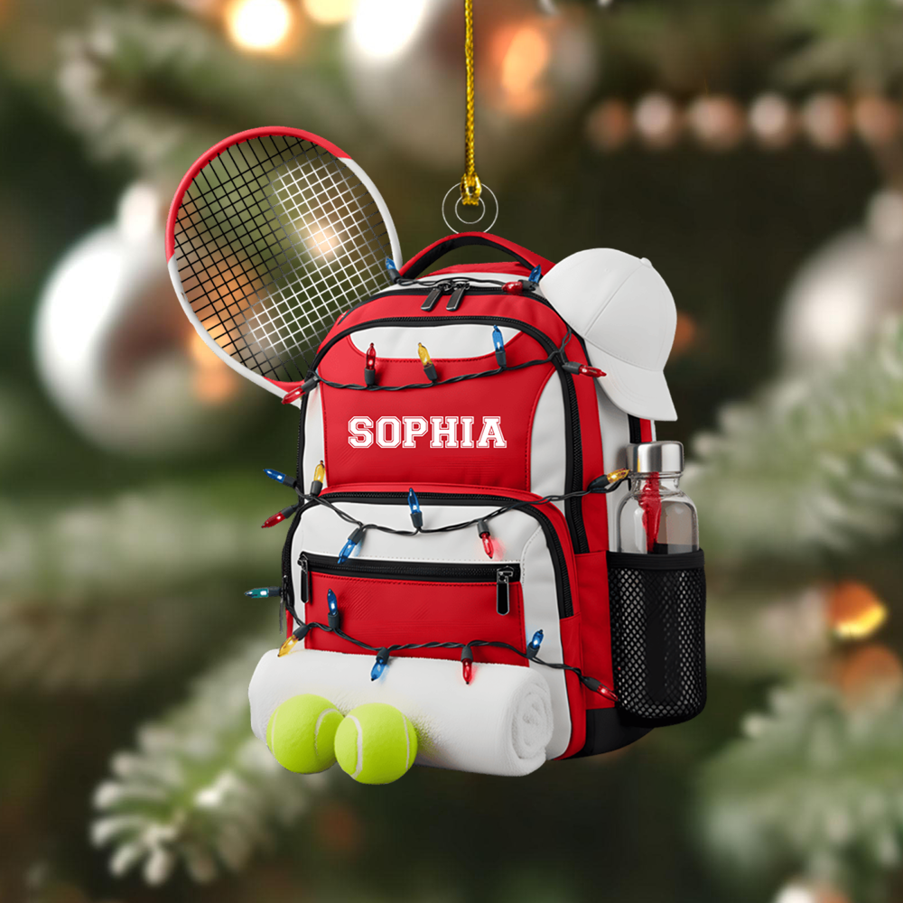 Personalized Tennis Bag Ornament 2025 – Custom Name Tennis Racket & Balls Ornament, Gift for Tennis Lovers Ornament