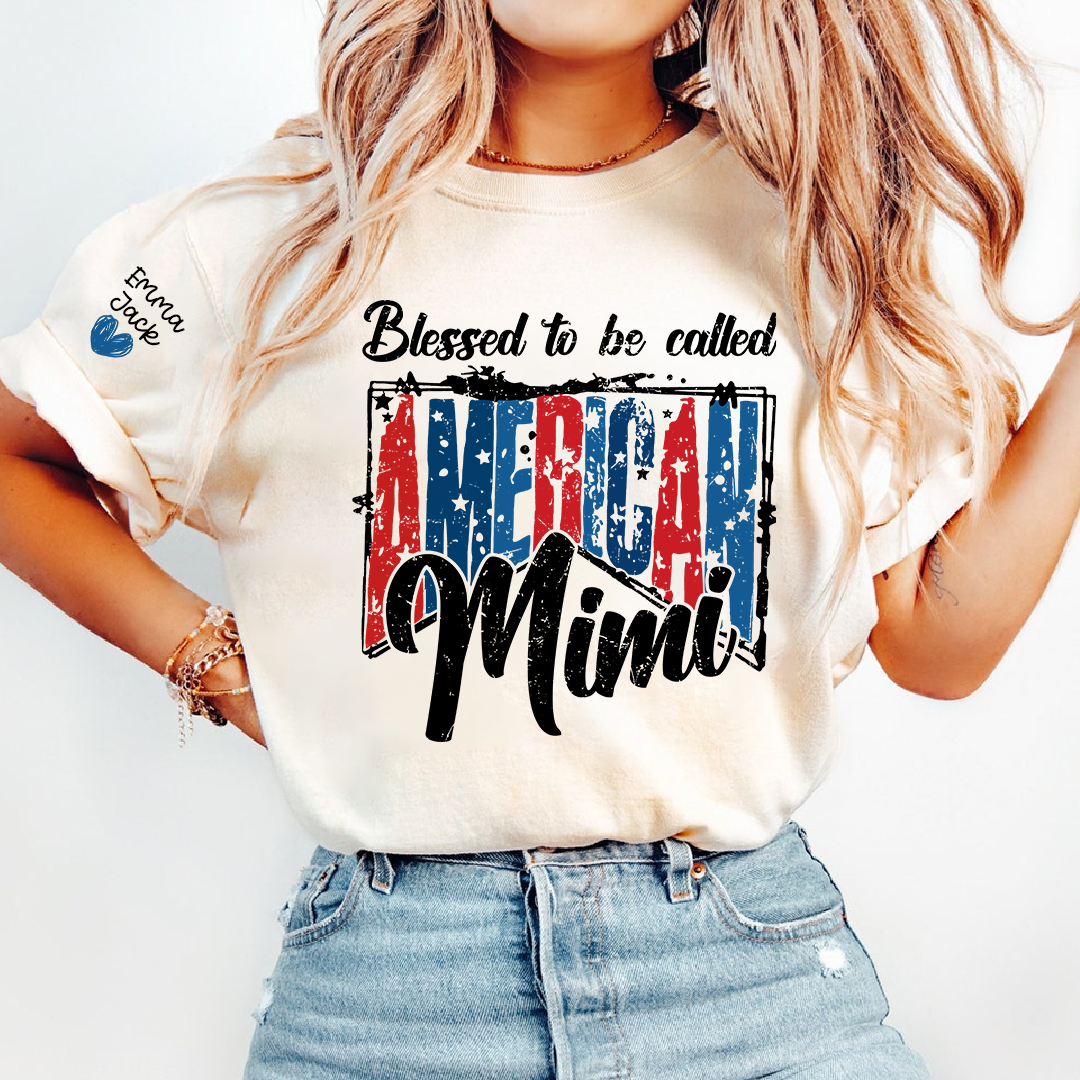 Blessed to Be Called Mimi Shirt, Personalized Mimi T-Shirt with Custom Names and Patriotic Design
