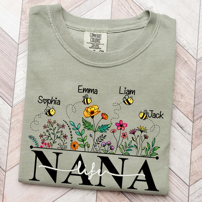 Comfort Colors® Nana Life Wildflower And Bee Kids T-Shirt, Gift For Grandma T-Shirt