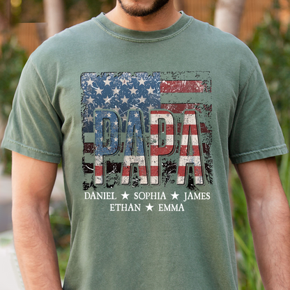 Personalized Papa 4th July Independence Day American Flag T-Shirt, Patriotic gift for grandma