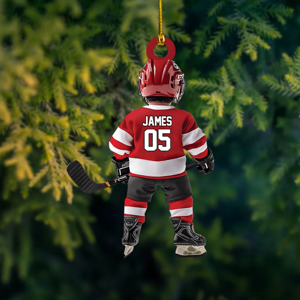 Personalized Hockey Player Ornament – Custom Name & Jersey Number Christmas Decoration, Great Gift for Youth and Adult Hockey Fans Ornament