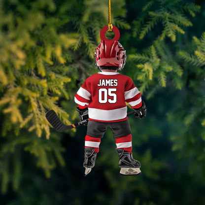 Personalized Hockey Player Ornament – Custom Name & Jersey Number Christmas Decoration, Great Gift for Youth and Adult Hockey Fans Ornament