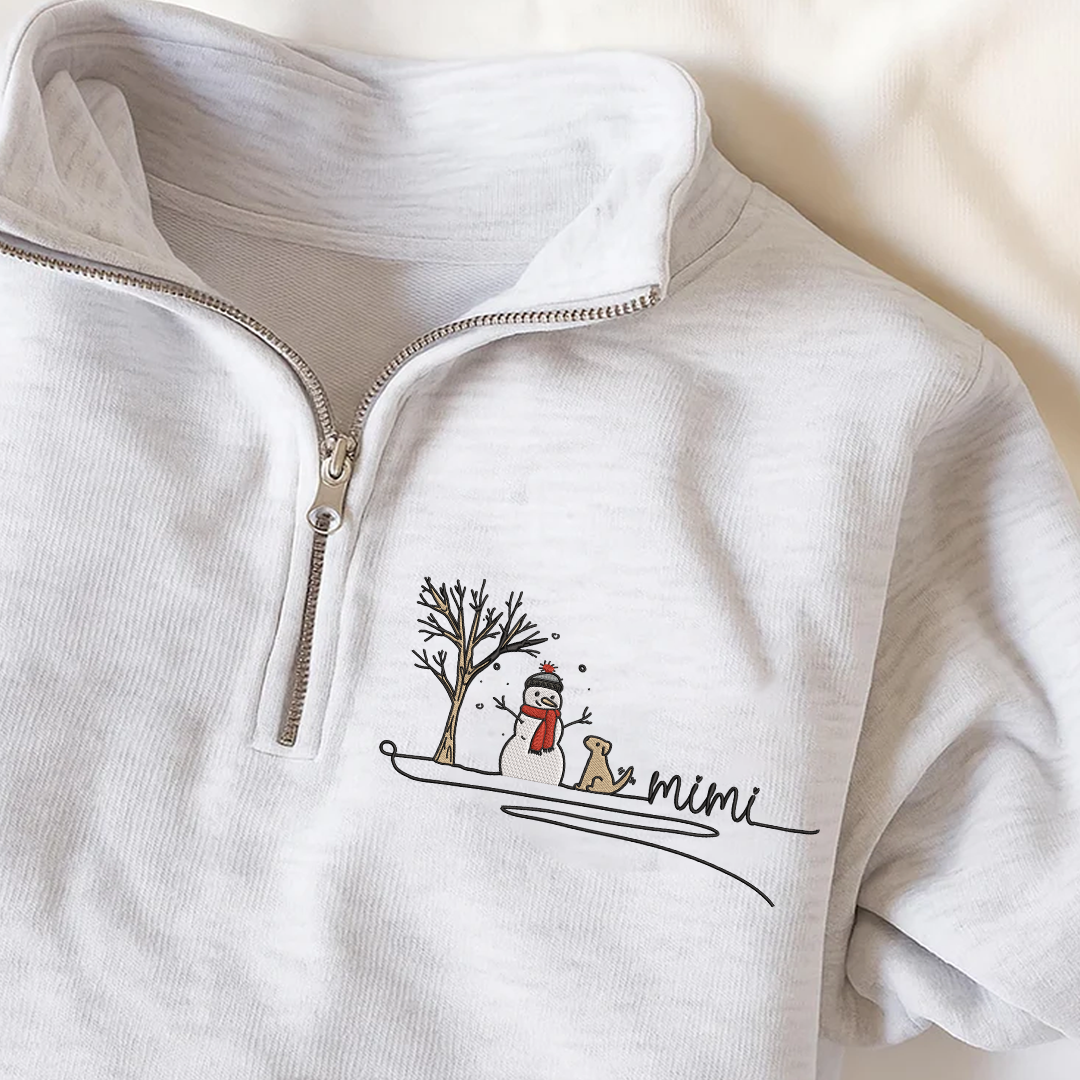 Personalized Hand Embroidered Mimi Snowman Sweater For Gift Grandma And Kids