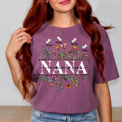 Comfort Colors® Wildflowers Grandma We Love You Shirt, Custom Grandma And Grandkids Shirt