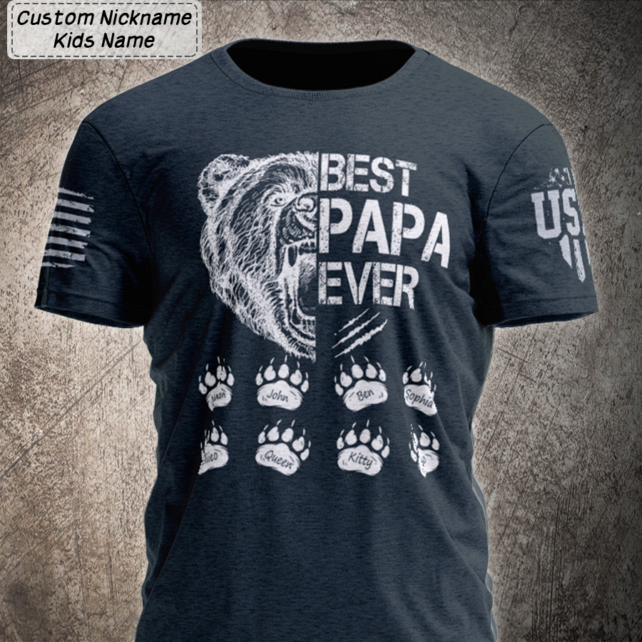 Personalized Best Papa Ever - Bear Art T-Shirt